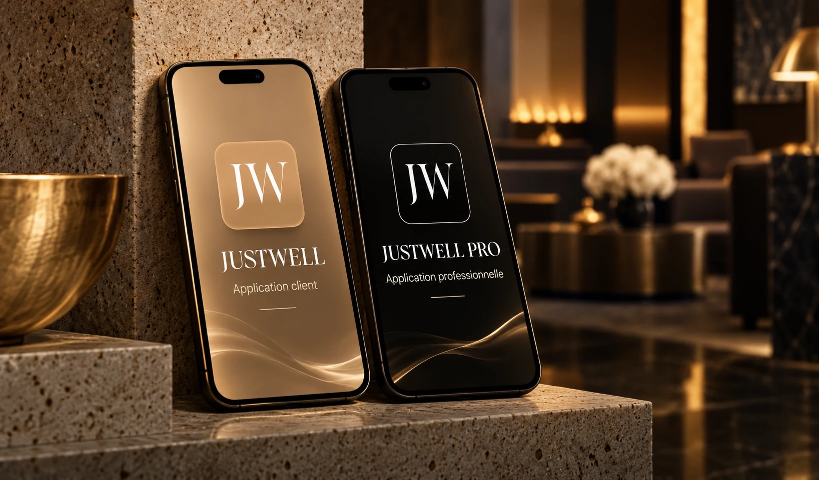 Les applications JUSTWELL pour les clients et JUSTWELL PRO pour les professionnels