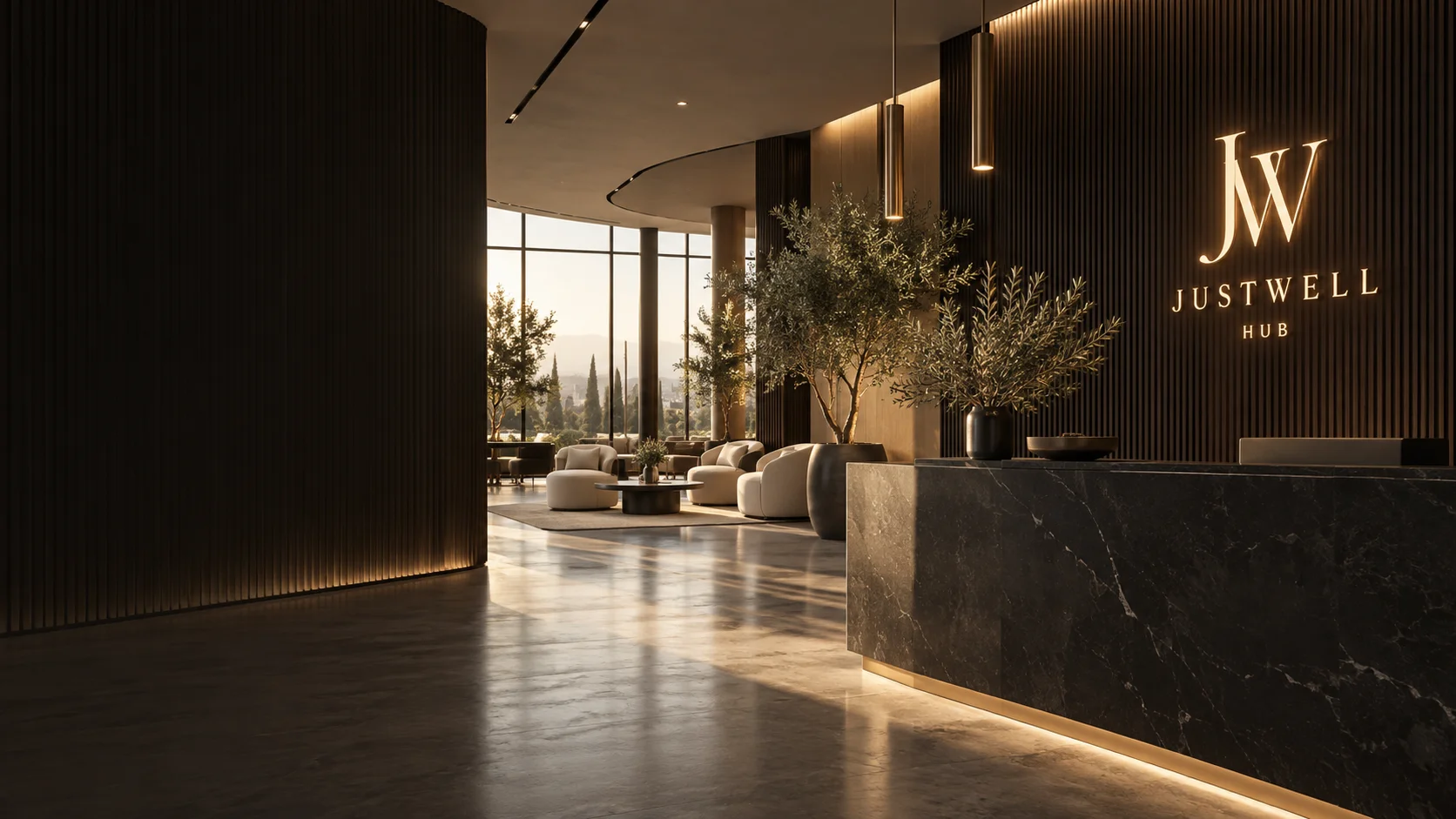 Vision architecturale de l’univers JUSTWELL HUB, illustration